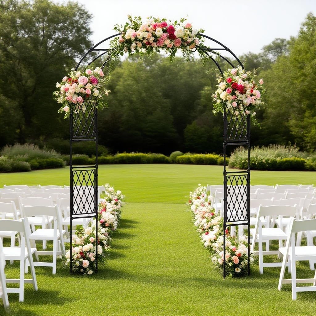 Metal Garden Arbor, 86.6" x 59" Arch Trellis for Climbing Plants, Weather-Resistant Decorative Wedding Archway, Sturdy Iron Frame, Outdoor Black Garden Arch for Patio, Lawn, Pathway, Event Party Back
