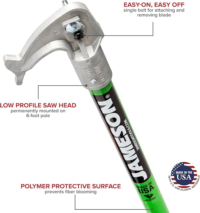 Jameson LS-Series Hollow Core Landscaping Tree Trimming Kit | 16” Barracuda Saw Blade | 18-Foot Reach | Fiberglass Poles with Leaf Spring Locking Buttons | Tree Pruning & Trimming Tool