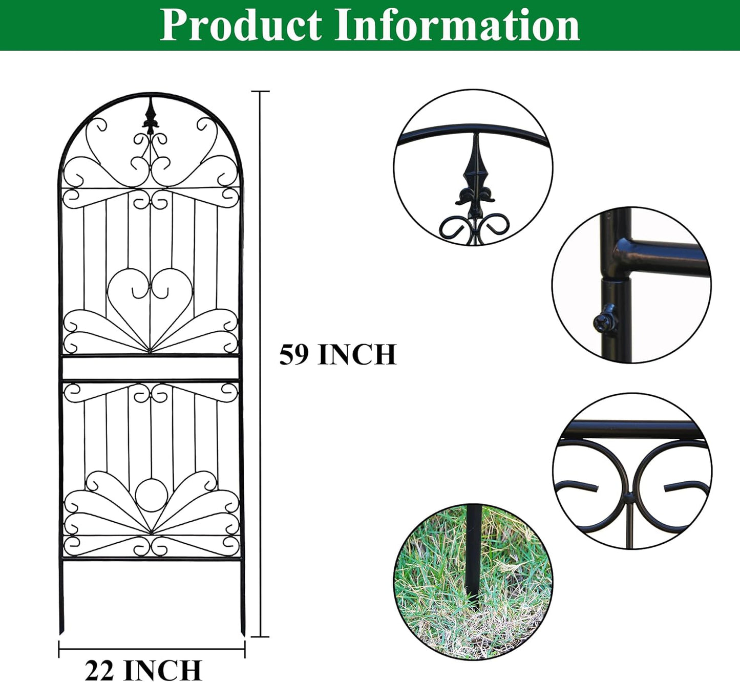 SCENDOR Heavy-Duty Metal Garden Trellis for Climbing Plants, 59" H x 22" W Rust-Proof Outdoor Plant Support for Cucumbers, Tomatoes & Vines 1 Pack