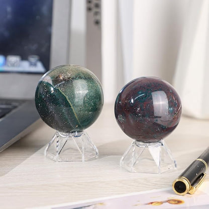 Natural Ocean Jasper Crystal Ball with Acrylic Display Base, 51-60mm Polished Stone Feng Shui Crystal Sphere Meditation Decoration for Home & Office