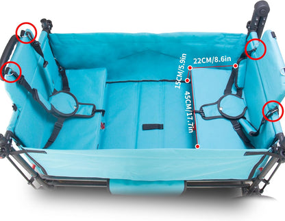 TMZ Collapsible Wagon Cart with Side-Opening Seat Conversion Design, Foldable Utility Wagon with 2 Seats, Heavy Duty Wagon 265 lbs Load Capacity (Turquoise)