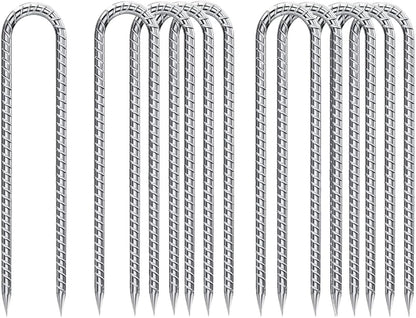 Rebar-Stakes-12-Inch, Ground Stakes Heavy Duty U-Hook Galvanized Anti-Rust Ground Anchors for Camping Tent Trampoline Accessories Dog Fence Chicken Coop Deer Fence 10pcs