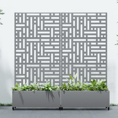 Casaphoria 72"x35" Metal Raised Garden Bed with Trellis(2 Pack), Outdoor Planter Box with Wheels & Drainage Holes for Climbing Plants, Flowers, Elevated Garden Kit with Privacy Screen, Grey-Helen