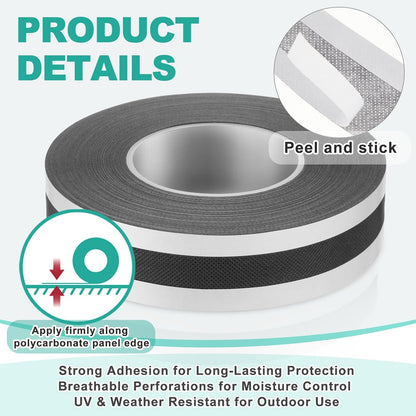 Frienda 2 Roll 82 ft Vented Polycarbonate Tape Dustproof Waterproof Self Adhesive Greenhouse Tape UV Heat Resistant for Polycarbonate Greenhouse Panel Roofing Multi Wall Panels Outdoor Repairs(38 mm)
