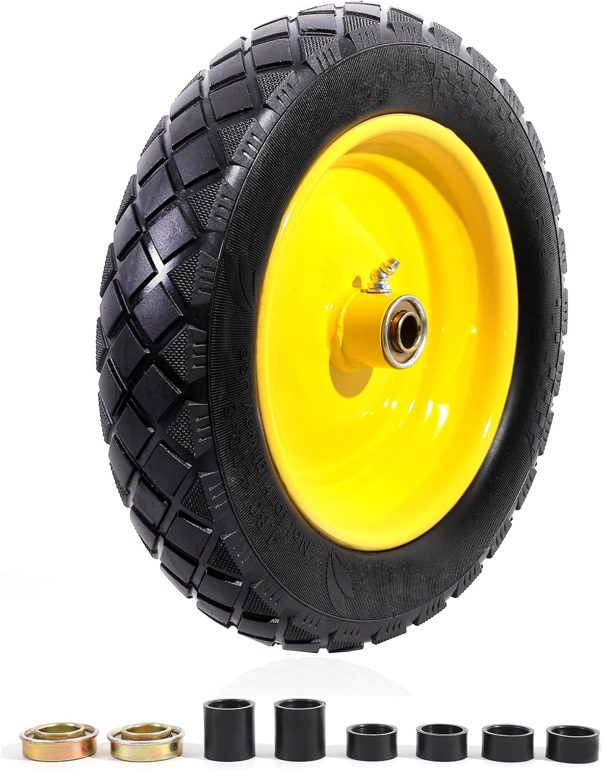 MZREXN 4.80/4.00-8" Flat Free Tire and Wheel, 15" Solid Wheelbarrow Tires, 3.00-4.00/4.80-8" with 5/8" & 3/4" Bearings, 3" Centered Hub for Hand Truck Garden Trailers Utility Cart Yard Wagon Yellow