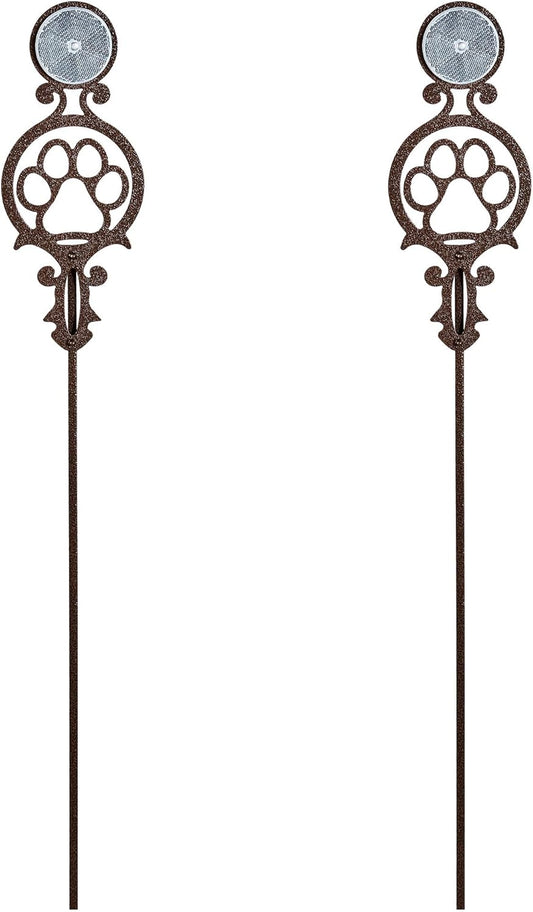 Touch of Class Pathways Reflective Driveway Marker Stake Set of Two for Outdoor Use | Paw Print Design | Personalized Tall Reflector Set of 2 | Weathered Bronze Durable Finish