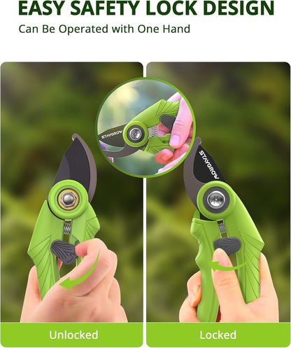 Garden Shears - 6.9" Pruning Shears for Gardening with SK5 Stainless Steel Sharp Blades, Tree Trimmer Garden Scissors with Comfort Handle and Safety Lock, Gardening Hand Tools - Green
