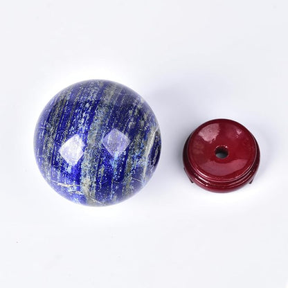 JIC Gem Large Blues Lapis Lazuli Crystal Sphere Ball with Wooden Stand Quartz Crystal Ball Healing Crystal Sphere 90-100mm