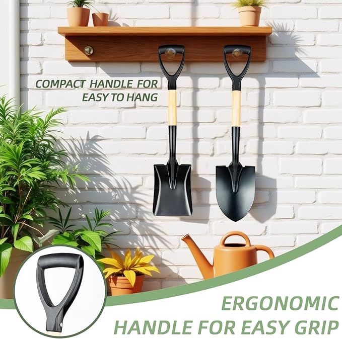 26-inch Small Square Sand and Soil Digging Pointed Shovel with D-Shaped Handle, Vehicle-Mounted Metal Camping Iron Spade, Garden Shovel, Gardening Tools with Wooden Handles (Small Pointed Shovel)