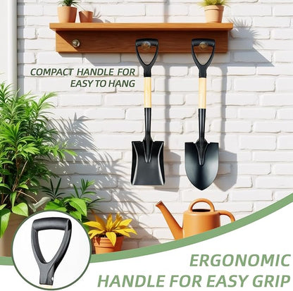 26-inch Small Square Sand and Soil Digging Pointed Shovel with D-Shaped Handle, Vehicle-Mounted Metal Camping Iron Spade, Garden Shovel, Gardening Tools with Wooden Handles (Small Pointed Shovel)