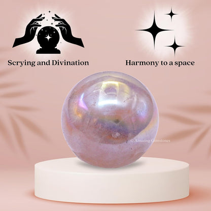 Amazing Gemstone Angel Aura Rose Quartz Crystal Ball - 1" Inches Crystal Sphere Meditation Balls for Witchcraft and Decorative Balls - Crystals and Healing Stones Beginners Gift (Pack of 1)
