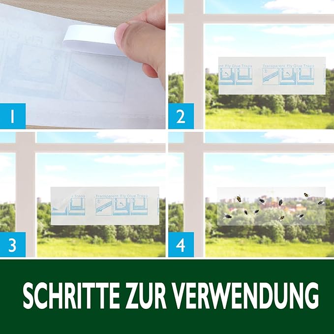 Garsum Window Fly Traps Indoor, 96 Pieces Fly Paper Bug Sticky Strips, House Fly Killer Window Decal Non-Toxic,4 Pcs per Pack Total