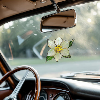 Narcissus December Birth Month Flower Acrylic Suncatcher Stained Glass Effect Window Car Hanging Christmas Ornament Indoor Outdoor Decor Garden Sun Catcher Flowers Lover Gift for Women Mom Grandma