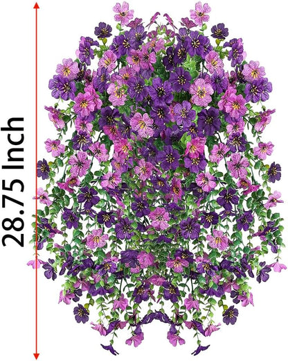 Artificial Hanging Plants Flowers Fake Outdoor Plants Artificial for Porch Hanging Faux Flowers Outdoor Home Porch Decor (2Pcs, Double Purple)