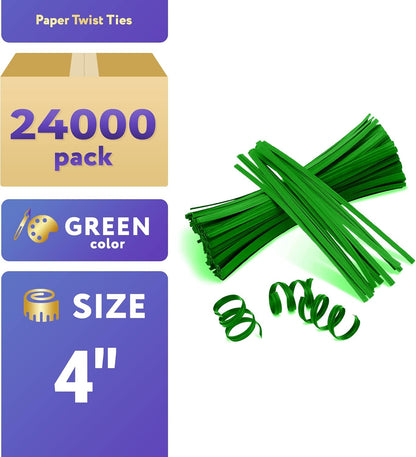 APQ Green Metallic Twist Ties for Bags, 4 inches. 24000 Pack Plastic-Coated Bread Twist Ties for Treat Bags. Reusable Bread Ties. Light Metallic Twist Tie. Heavy-Duty Twisty Ties for Bags