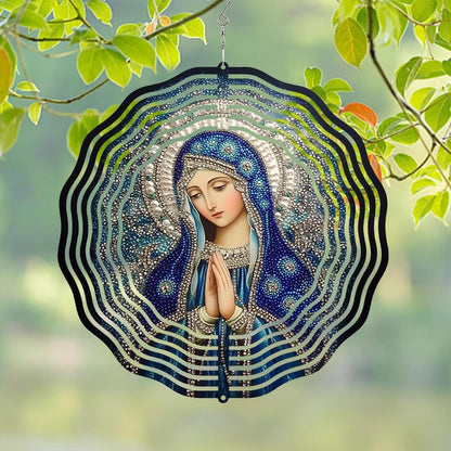Virgin Mary Prayer Wind Spinner, Metal Wind Spinners Outdoor Indoor, Religious Virgin Mary Hanging Garden Decor for Outside, Stainless Wind Spinners for Yard and Garden 10 inch 3D (25.76X25 CM)