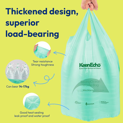13 Gallon 80 Counts Small Green Trash Bags with Handle, Ocean Fishing Nets Upcycling, Sage & Sea Salt Scented, Plastic Garbage Bags, Waste Bag for Kitchen, Bathroom, Office and Pets