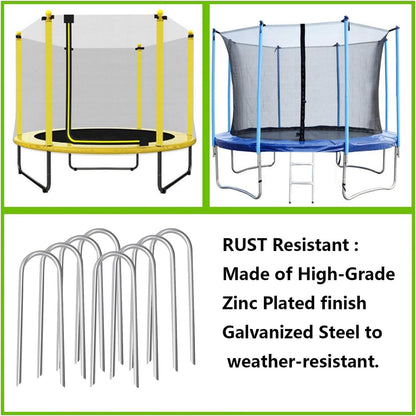 10inch Trampoline Stakes Heavy Duty Trampoline Parts Wind Stakes U Type 8pcs Ground Anchors High Wind Galvanized Steel Stakes for Trampoline Camping Tent Garden (Silver)