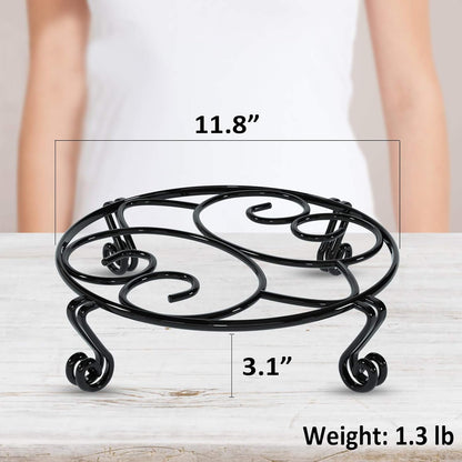 Yimobra Original Patented Plant Stand for Flower Pot Heavy Duty Potted Holder Indoor Outdoor, Metal Rustproof Iron Garden Container Round Supports Rack for Planter, Black, 11.8 Inches