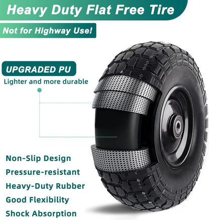 12'' Flat Free Tires Rubber Replacement Solid Tire and Wheel Assemblies for Hand Trucks Garden Cart Wheelbarrow - 3.5”Wide Polyurethane Tires 2.1 Hub with 5/8 Inch Axle Borehole (410/350-6)