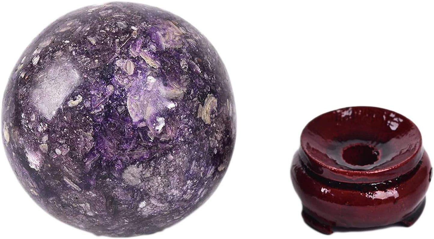 JIC Gem Small Purple Mica Crystal Ball Sphere with Decorative Wooden Stand for Decorative Ball,Divination or Feng Shui,and Fortune Telling Ball (60-70mm)