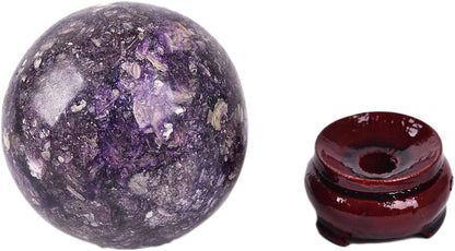 JIC Gem Small Purple Mica Crystal Ball Sphere with Decorative Wooden Stand for Decorative Ball,Divination or Feng Shui,and Fortune Telling Ball (60-70mm)