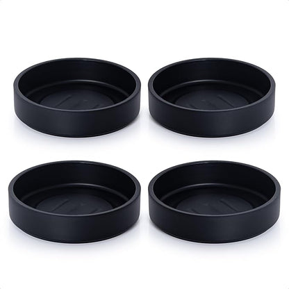 Phoenix Vine 4 Inch Plastic Plant Saucer Water Drip Tray, Heavy Sturdy Round Plant Drainage Tray for Indoors Outdoor, Set of 4, Matte Black, 21-TY-4B-4