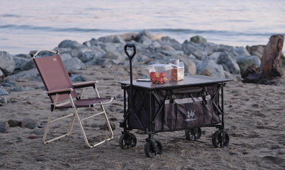 Whitsunday Folding Collapsible Utility Wagon, 400Lbs Heavy Duty Outdoor Park Beach Wagon with Table and Side Pocket for Garden Camping Sports Shopping Grey