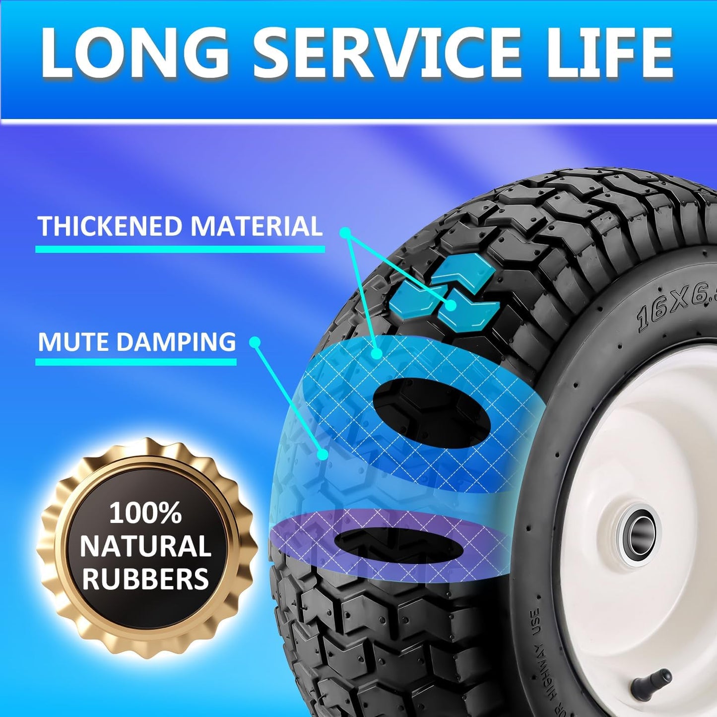 Cenipar 16x6.50-8" Lawn Mower Tire and Wheel with 3/4" Iron Bushing, 3" Offset Hub 4 Ply Heavy Duty Replacement for Craftsman Mower, Garden Lawn Tractors (2-Pack)