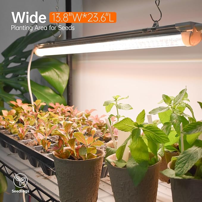 Bstrip Plant Shelf with Grow Light with Timer, Metal Plant Stand with Adjustable Rack and Wheels, 4 Pack T8 Full Spectrum Grow Light Strip for Indoor Plants, Seed Starting, Seed Tray, 23.5"x13.8"x59"