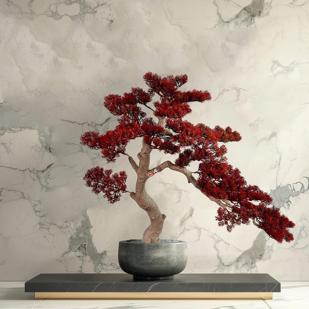 3ft（43in） Artificial Bonsai Tree Juniper Faux Plants Indoor Big Fake Plants Decor with Ceramic Pots for Home Table Office Desk Bathroom Shelf Bedroom Living Room Farmhouse Decorations (Red)