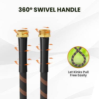 Giraffe Tools Garden Hose 75FT Non-Expandable Lightweight Flexible Water Hoses Burst 600 psi with 9 Spray Function Nozzle Heavy Duty Hose