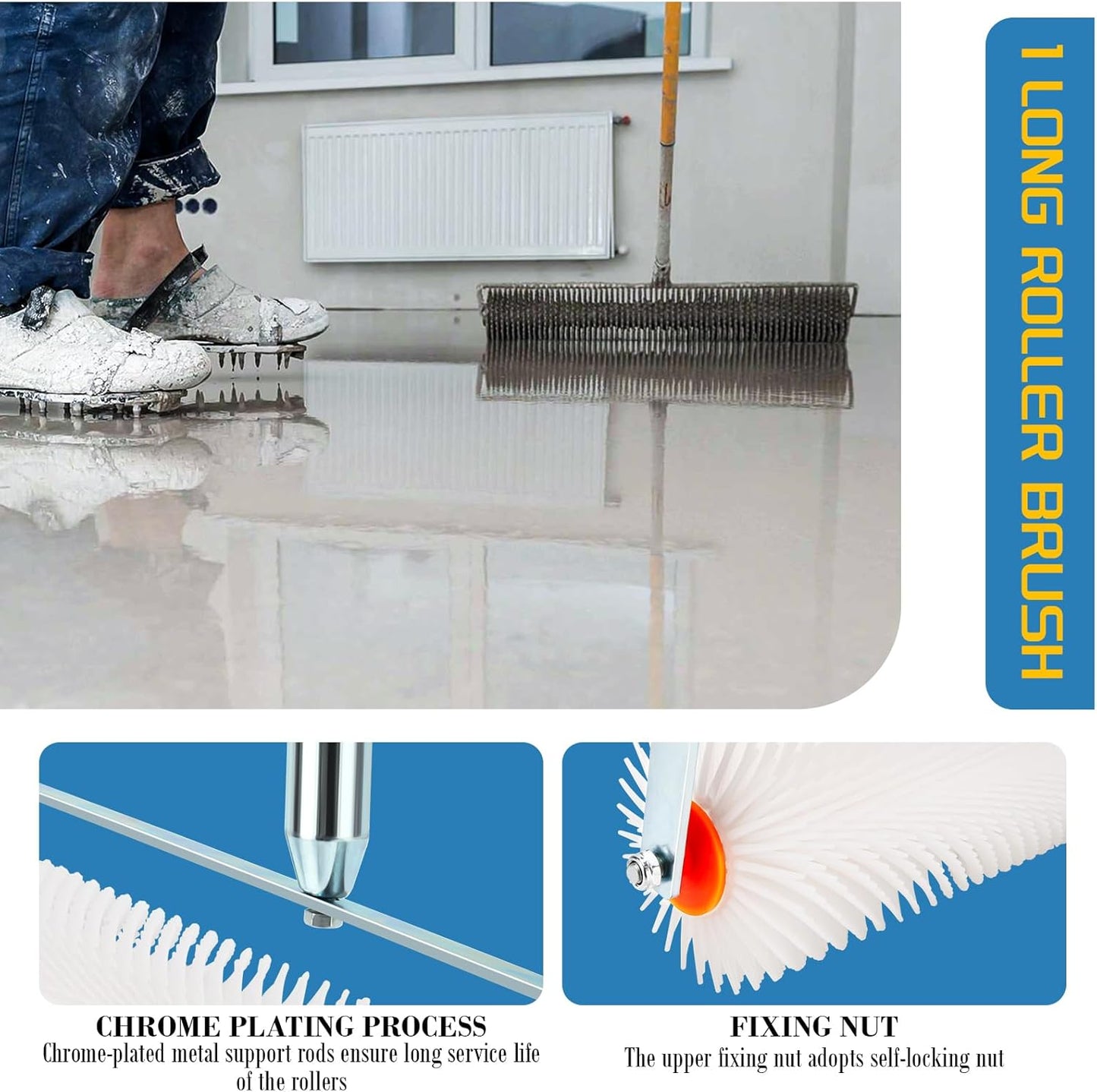 Self Leveling Concrete Tools, Spiked Roller for Self Leveling Epoxy Floor Tool Kit - Cement Leveling Tools with Roller Brush, Spike Shoes, Stainless Steel Scraper Self-Leveling Rake