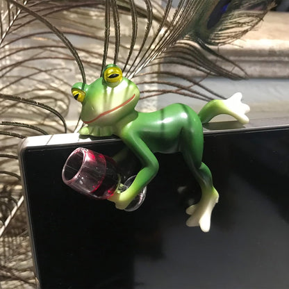 Miniature Frog Figurines Decor Cute Resin Frog Statue Sculpture Garden Planter Pots Indoor Outdoor Patio Balcony Home Desk One Lying