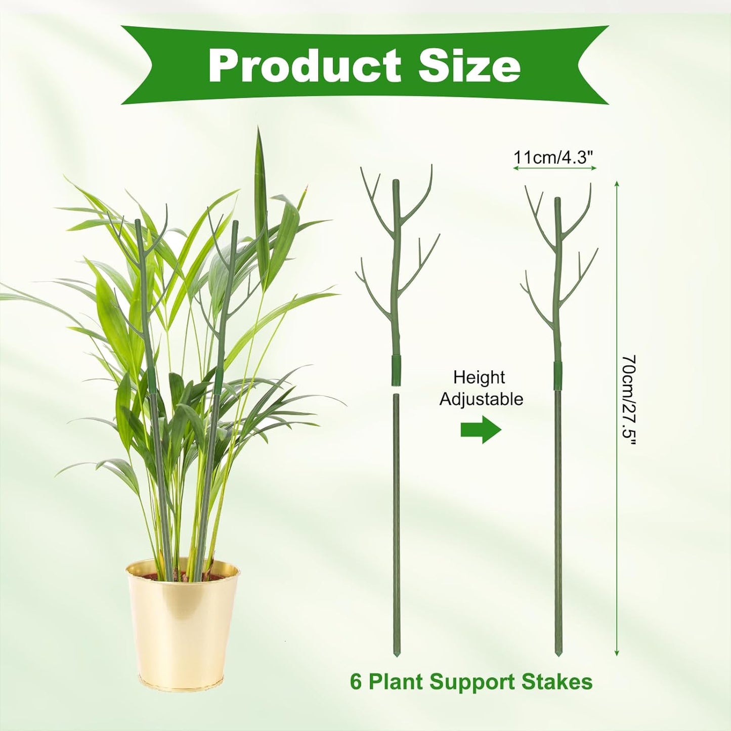 uxcell 6 Pcs Plant Support Stakes, 27.5" Twig Plant Stem Support Structures Garden Branches Plants Supports for House Potted Monstera Plants, Green