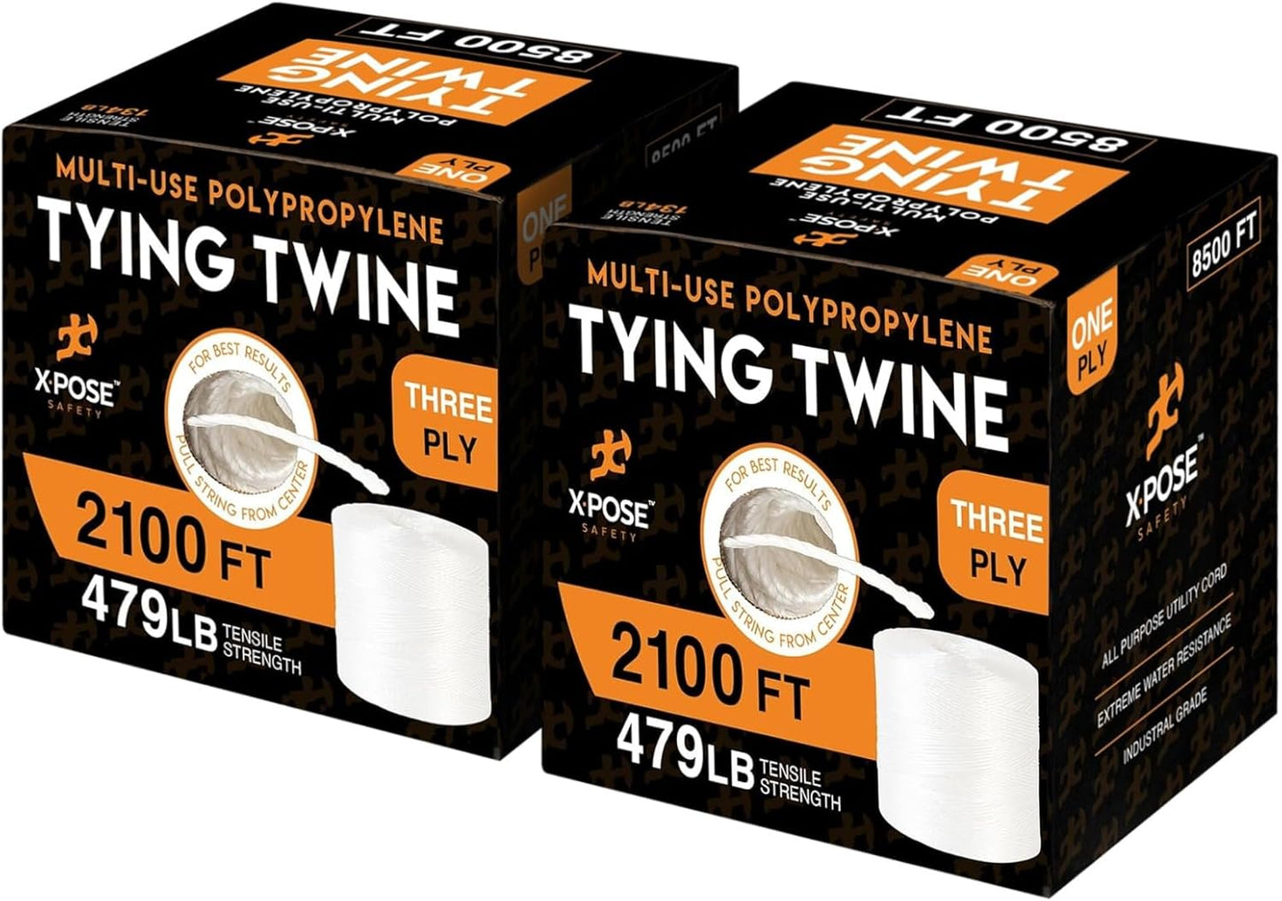 Polypropylene Tying Twine - 3 Ply White Plastic Poly String 2800' Roll - Soft On Hands - Heavy Duty Outdoor & Indoor Tie Line - Baling, Shipping & Bundling Twine, Packaging Rope 2 Pack