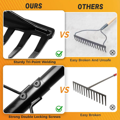 5.4FT Bow Heavy Duty Wide Metal Garden Lawn Rake, 17 Inch Garden Leaf Rake, for Loosening Soil, Raking Leaf, Leveling Rocks, Spreading Mulch Gravel, Rustproof Metal Rakes Garden Tools