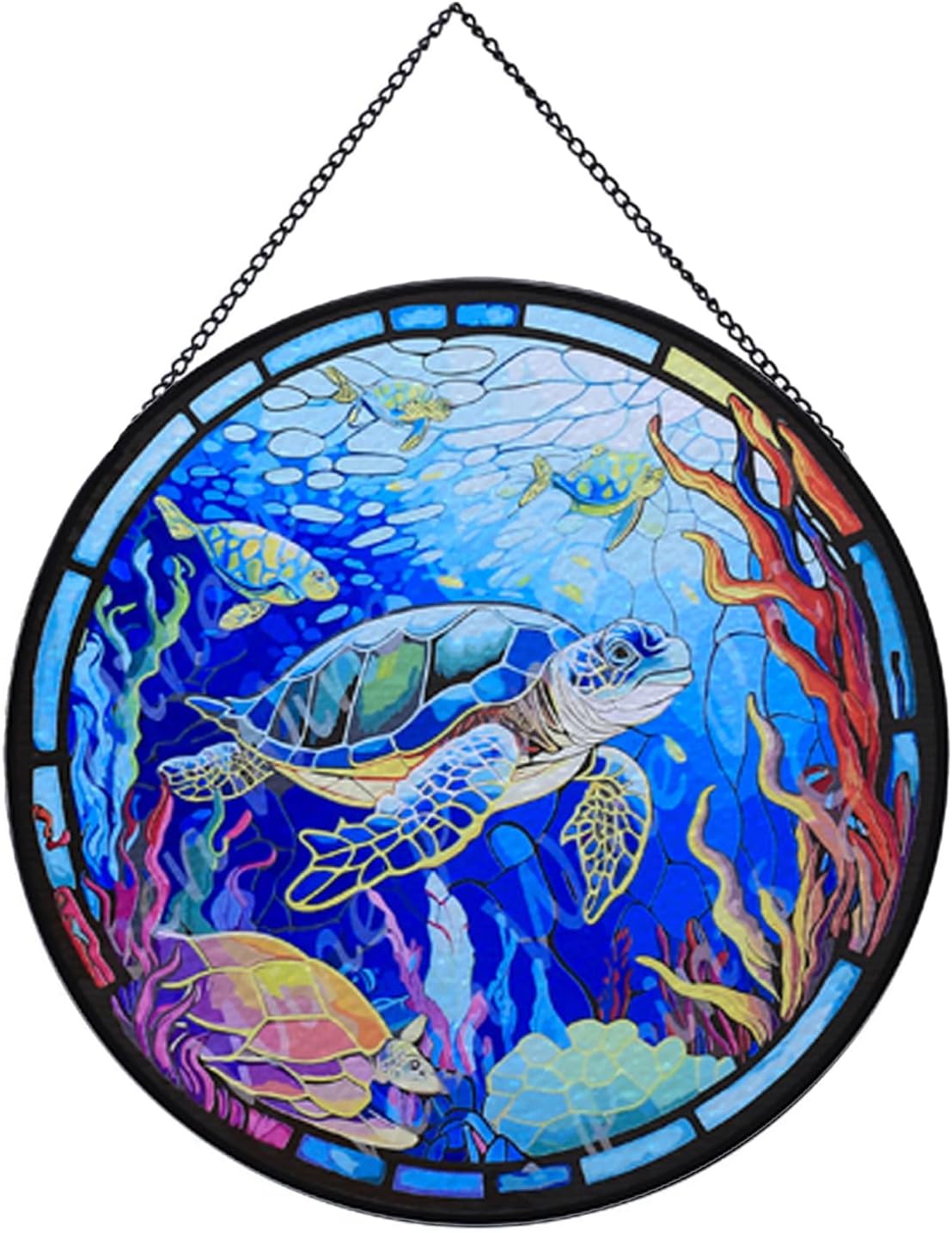 Hanging Stained Glass for Windows,20cm/7.87 inch Turtle Hand-Painted Glass Panel Window Hanging Suncatchers Christmas Ornaments Home Courtyard Decor,Housewarming Gift (Style B)