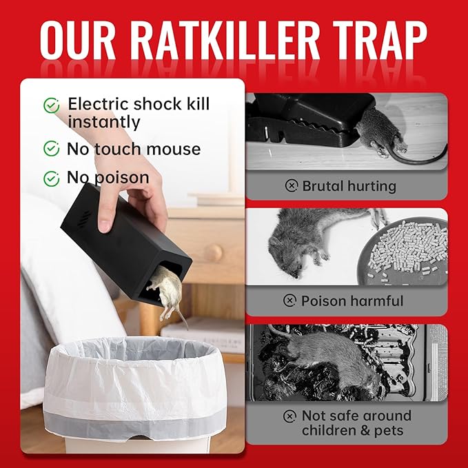 Electric Mouse Trap - Powerful Electronic Rat Trap Zapper for Indoor & Outdoor Use, Rat Traps with Dual-Channel,Reusable Automatic Rodent Killer with Smart Sensor for Mice and Rats
