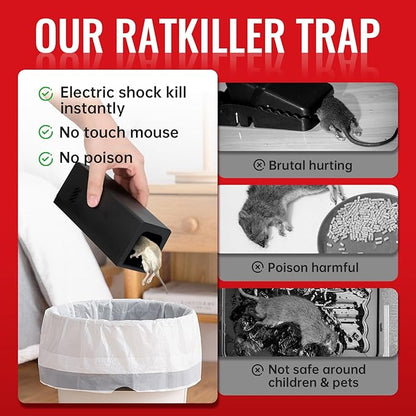 Electric Mouse Trap - Powerful Electronic Rat Trap Zapper for Indoor & Outdoor Use, Rat Traps with Dual-Channel,Reusable Automatic Rodent Killer with Smart Sensor for Mice and Rats