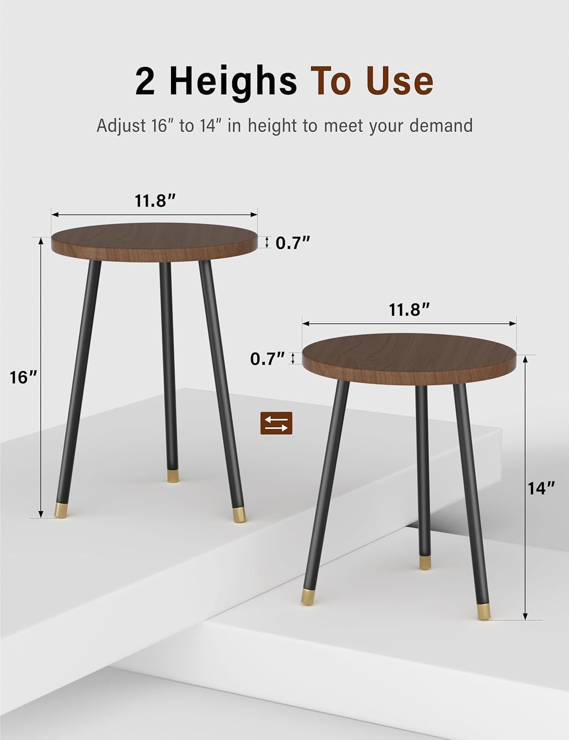 Plant Stand Indoor 2 Pack: Adjustable Wood 16 Inch Plant Stand - Mid Century Modern Decor Corner Plant Stands for Indoor Plants - Small Round Plant Table Holder for Balcony Living Room Office