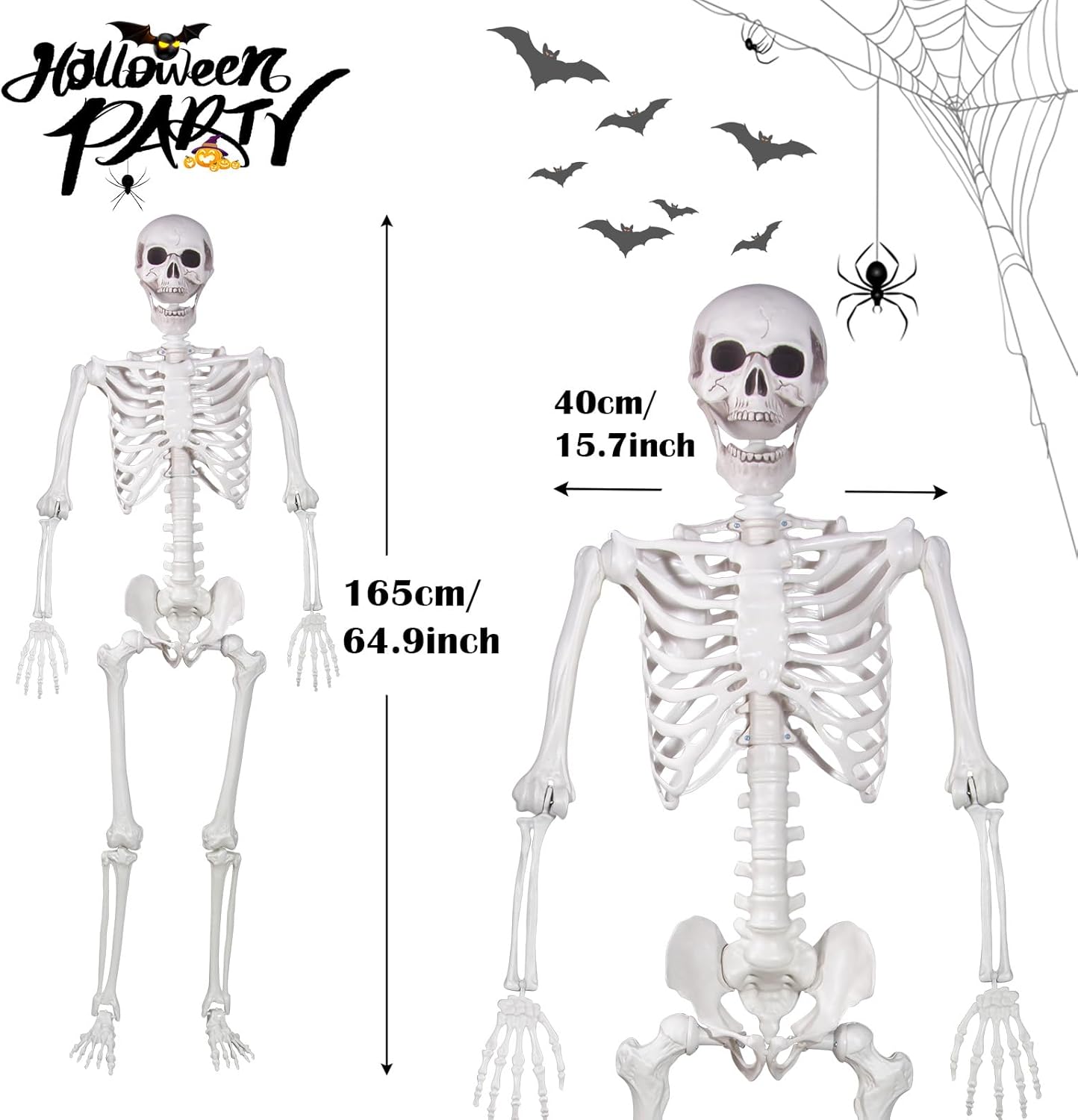 Halloween Skeleton, Realistic Life Size Skeleton with Movable Joints for Halloween Party Haunted House Indoor Outdoor Decoration (5.4ft-1P)