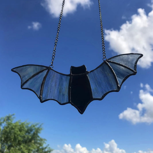 Raven on Moon Stained Glass Window Hangings,Crow Suncatcher Halloween Decorations, Handmade Raven
