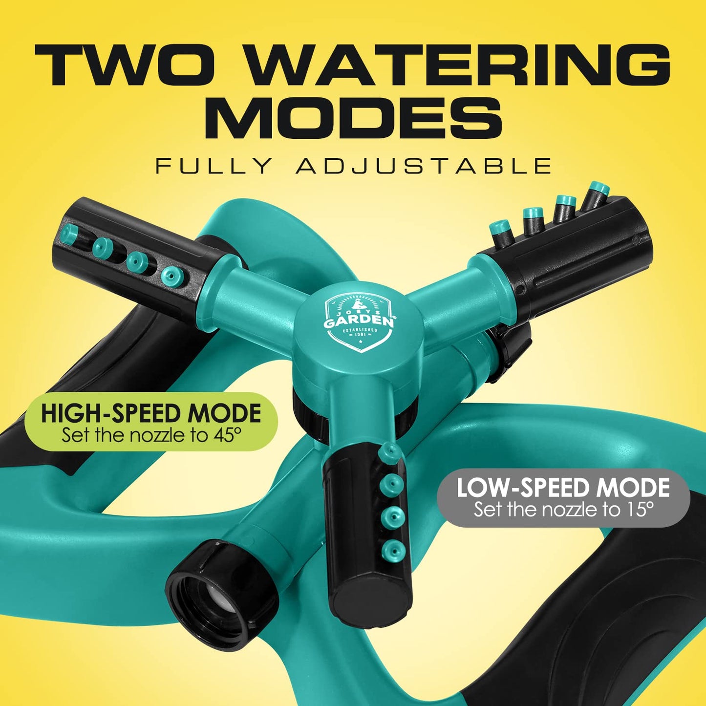 Joeys Sprinkler for Yard, Rotating Garden Sprinkler with 3 Adjustable Arms, Weighted Base