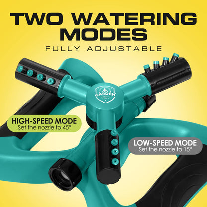 Joeys Sprinkler for Yard, Rotating Garden Sprinkler with 3 Adjustable Arms, Weighted Base