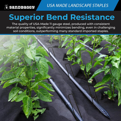 Sandbaggy USA Made 9-inch Landscape Staples - Garden Stakes - Landscaping Fabric, Netting, Sod, Artificial Turf (11 Gauge, 500, Count)