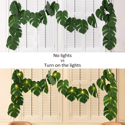 RECUTMS Artificial Tropical Palm Leaves String Lights, Large Size 20 LED Monstera Leaf Wall Hanging Vine Greenery,Outdoor Indoor Hawaiian Luau Jungle Beach Safari Baby Shower Party Spring Summer Decor