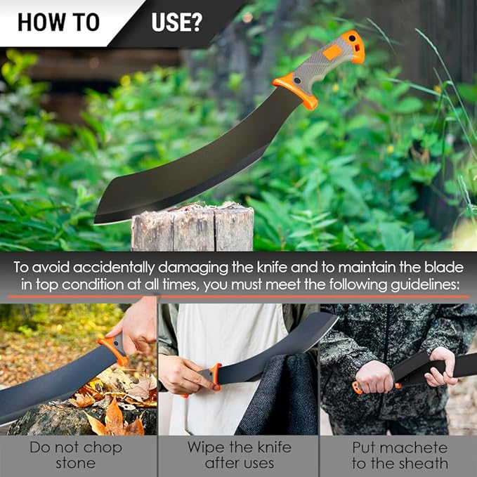 Machete with Saw - 25” Heavy Duty Tool & Sheath - Ergonomic No-Slip Handle - Survival Knife with Serrated Blade - Machetes for Bushcraft Outdoor Hunting Garden Cutting Trees and Yard Work
