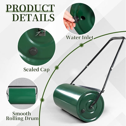 Outvita Lawn Roller, 13 Gallons Water and Sand Filled Garden Drum Roller with U Shaped Handle Tow beind Sod Roller for Planting, Seeding(Green ＆ Black)