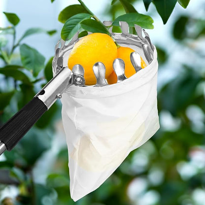 Fruit Picker Pole with Basket Telescoping, 11.5FT Adjustable Fruits Picker Tool with Lightweight Stainless Steel Pole and Big Non Woven Basket Fruits Catcher Tree Picker for Apples Mango Lemon Orange